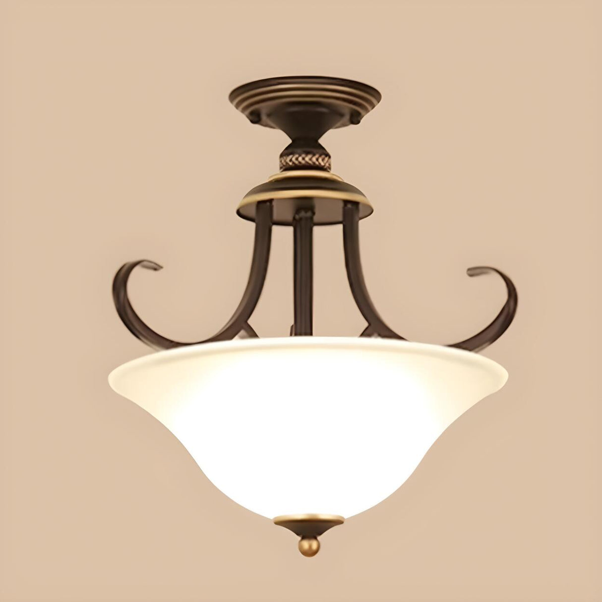 Dining Room Brass Bowl-Shaped Semi-Flush Mount Light Image - 5