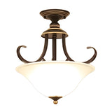 Dining Room Brass Bowl-Shaped Semi-Flush Mount Light Image - 6