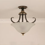 Dining Room Brass Bowl-Shaped Semi-Flush Mount Light Image - 7