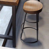 Dining Room Brown Round Iron Base Backless Bar Stool Image - 4