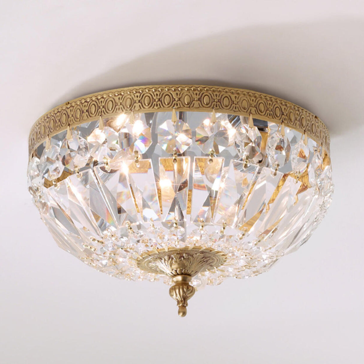 Dining Room Gold Crystal Flush Mount Ceiling Light Image - 2