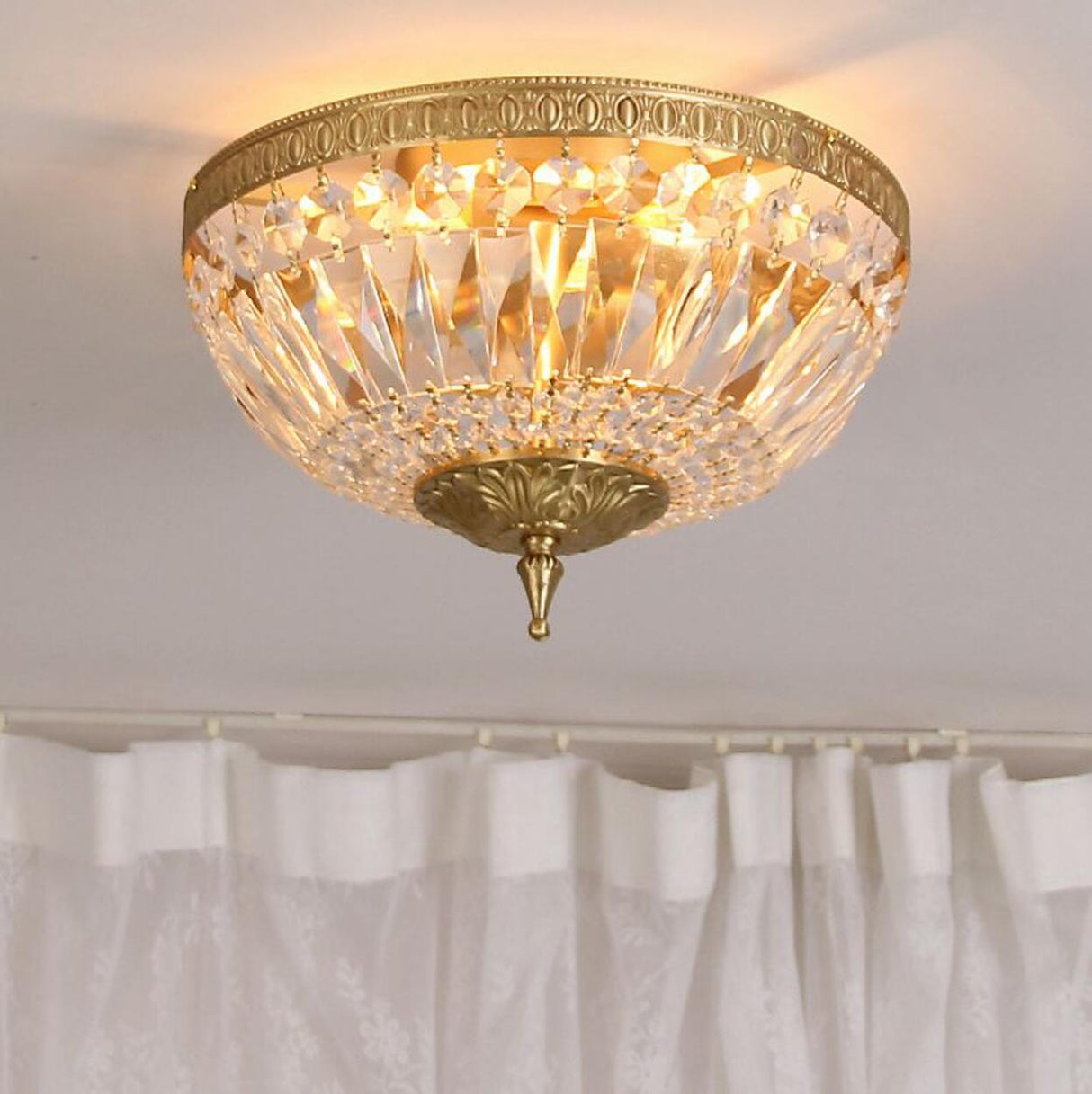 Dining Room Gold Crystal Flush Mount Ceiling Light Image - 4