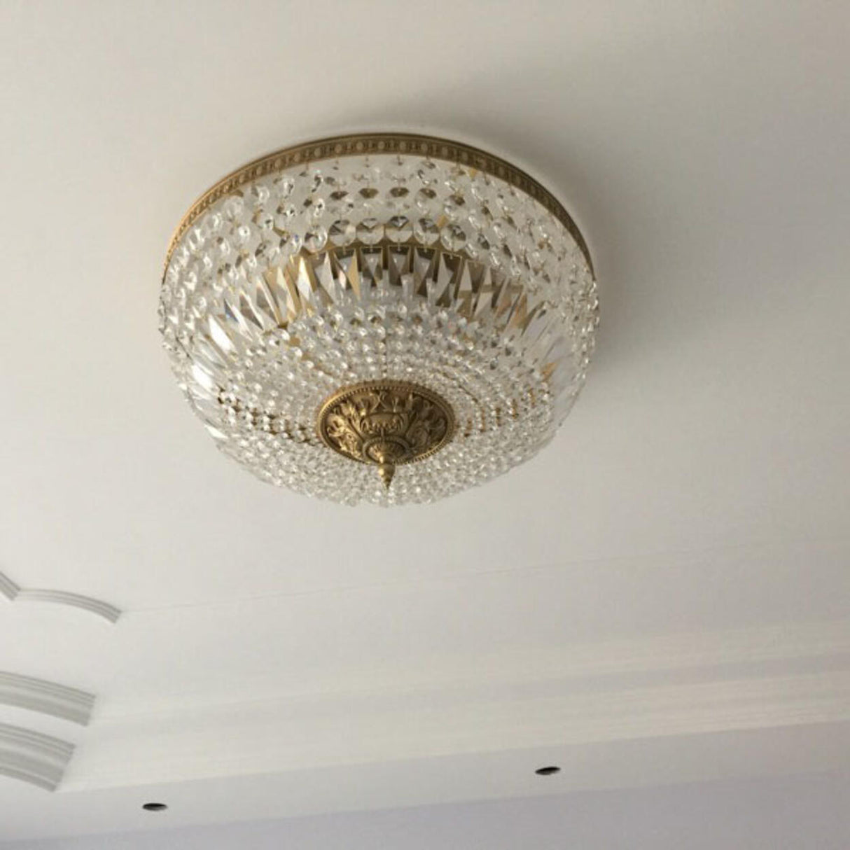 Dining Room Gold Crystal Flush Mount Ceiling Light Image - 7