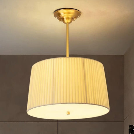 Dining Room Gold Fabric Drum Semi-Flush Mount Light Image - 1