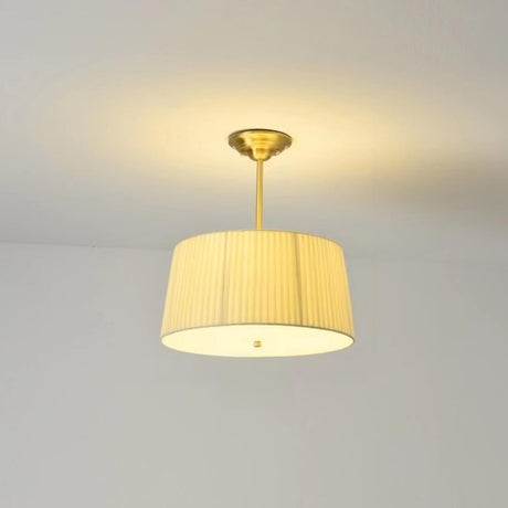 Dining Room Gold Fabric Drum Semi-Flush Mount Light Image - 2