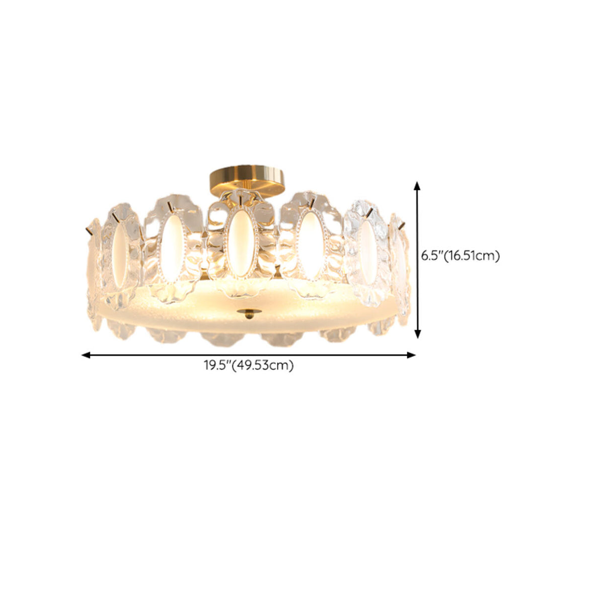 Dining Room Gold Glass Drum Semi-Flush Mount Light 