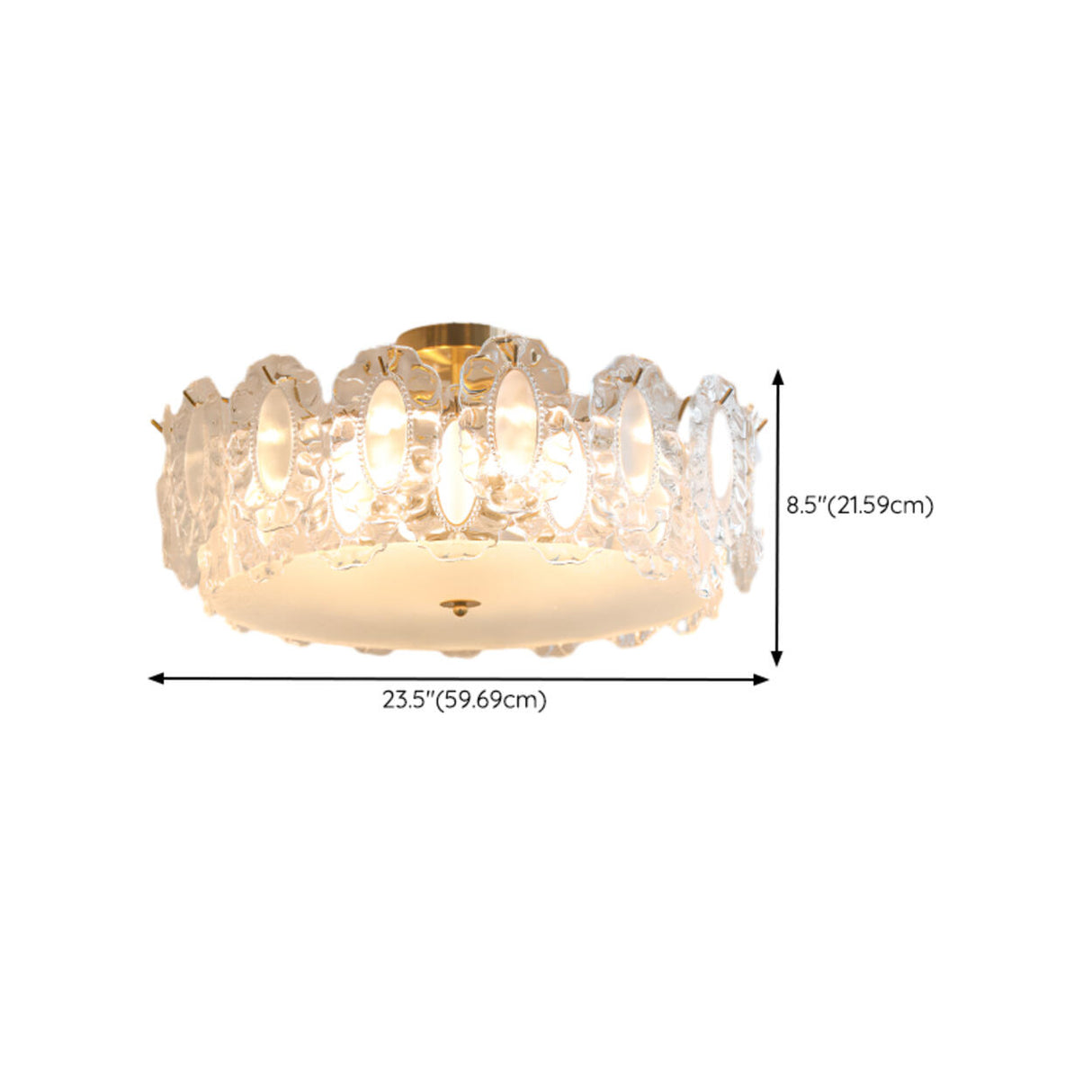 Dining Room Gold Glass Drum Semi-Flush Mount Light Image - 15