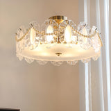 Dining Room Gold Glass Drum Semi-Flush Mount Light Image - 4