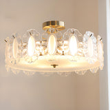 Dining Room Gold Glass Drum Semi-Flush Mount Light Image - 6