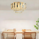 Dining Room Gold Multi-Tiered Crystal Flush Mount Light Image - 1