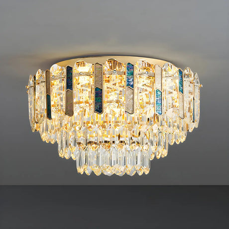 Dining Room Gold Multi-Tiered Crystal Flush Mount Light Image - 1