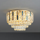 Dining Room Gold Multi-Tiered Crystal Flush Mount Light Image - 2