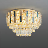 Dining Room Gold Multi-Tiered Crystal Flush Mount Light Image - 8