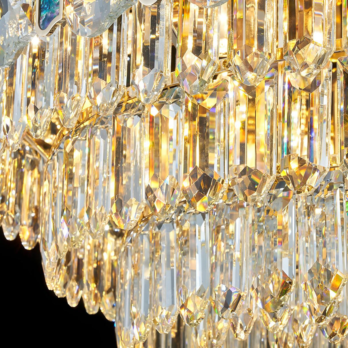 Dining Room Gold Multi-Tiered Crystal Flush Mount Light Image - 9