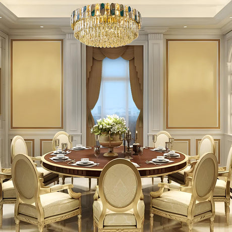 Dining Room Luxury Gold Crystal Flush Mount Light Image - 1