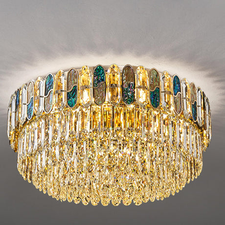 Dining Room Luxury Gold Crystal Flush Mount Light Image - 2