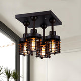 Dining Room Mini Black Caged Flush Mount Light 4-Light Image - 2