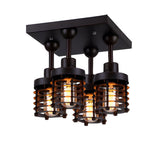 Dining Room Mini Black Caged Flush Mount Light 4-Light Image - 3