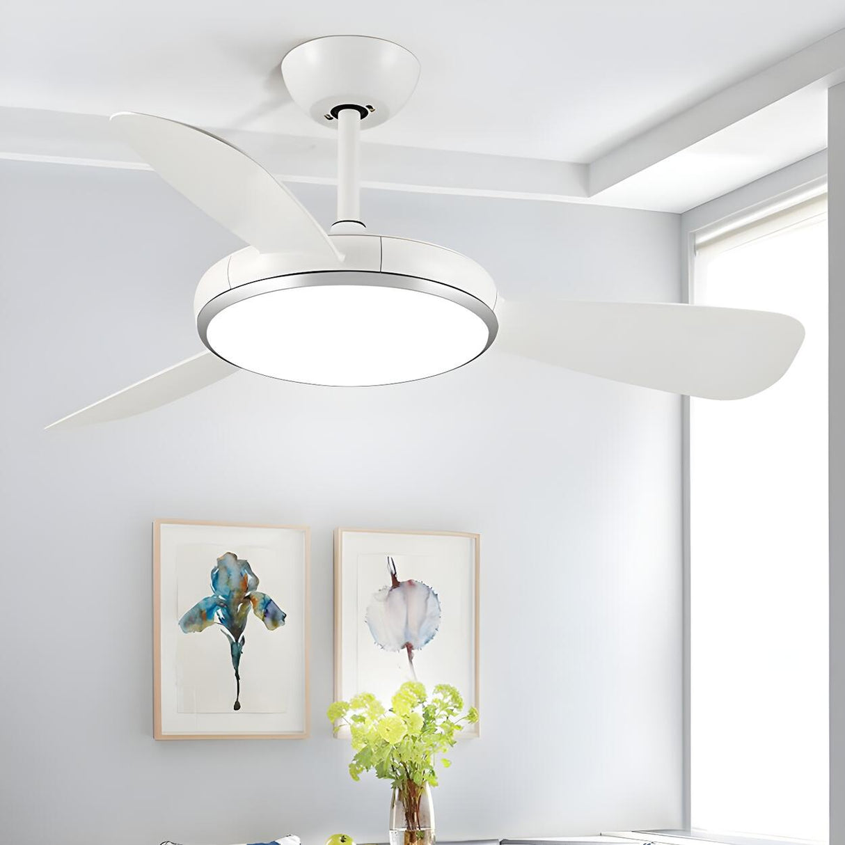 Dining Room Modern Simple Down Rod Ceiling Fan Light Image - 2