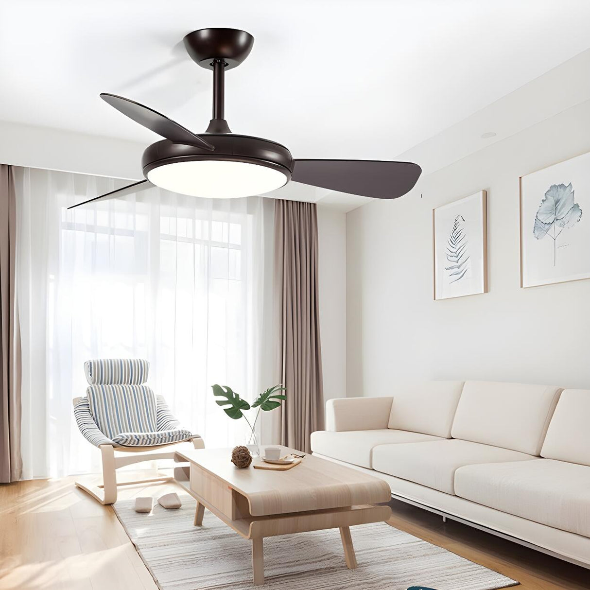 Dining Room Modern Simple Down Rod Ceiling Fan Light Image - 3