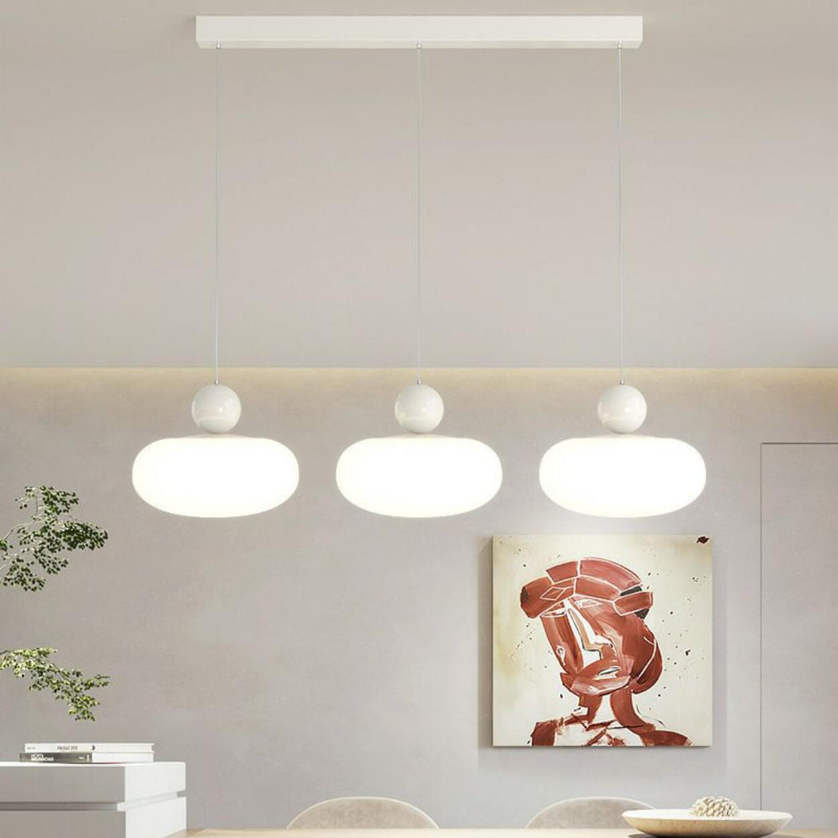 Dining Room Modern White Oval Acrylic Pendant Light Image - 1