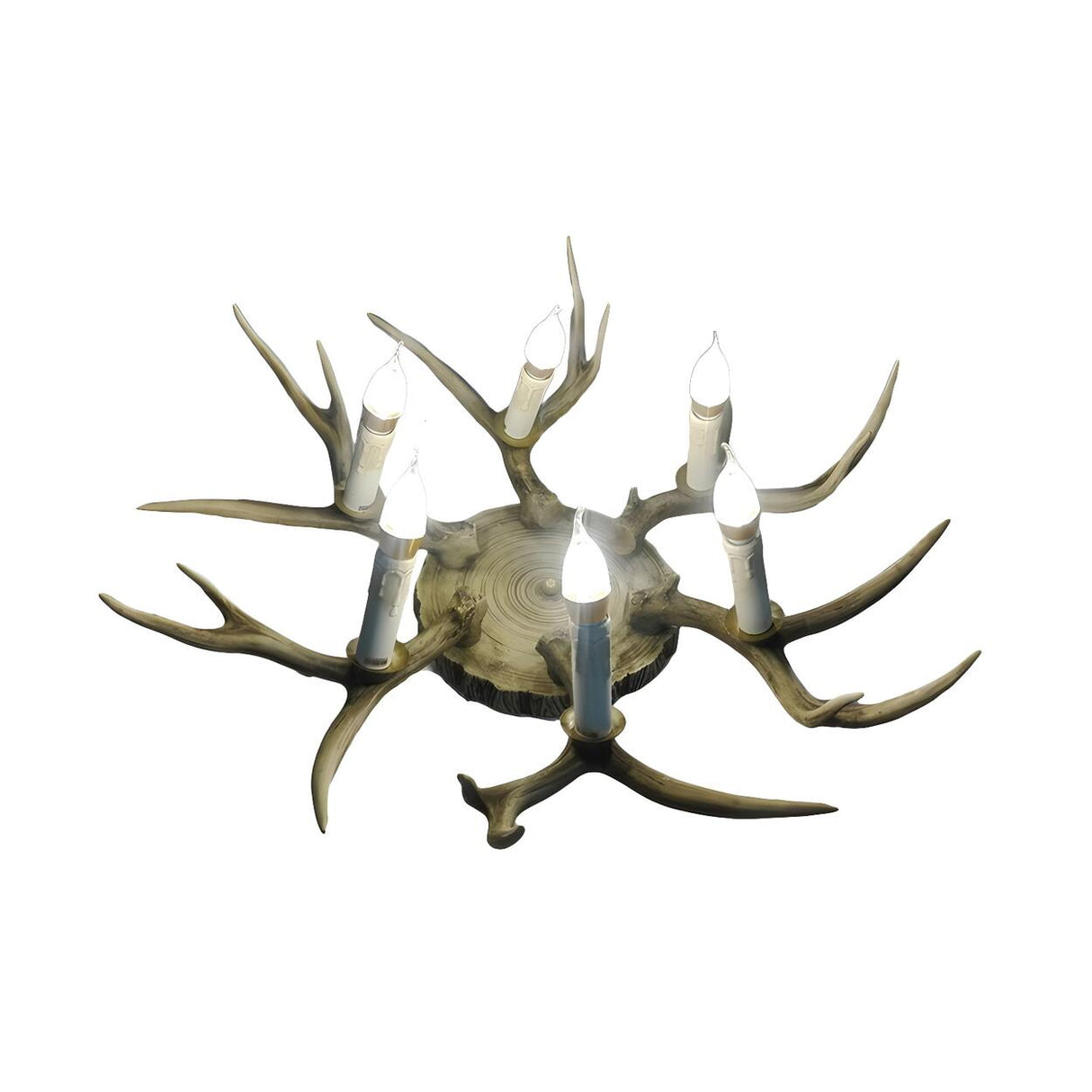 Dining Room Rustic Large Brown Antler Flush Mount Light Image - 6