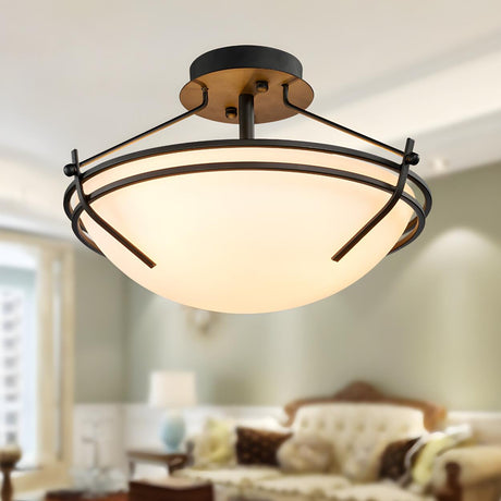 Dining Room Small Glass Bowl Semi-Flush Mount Light Image - 2