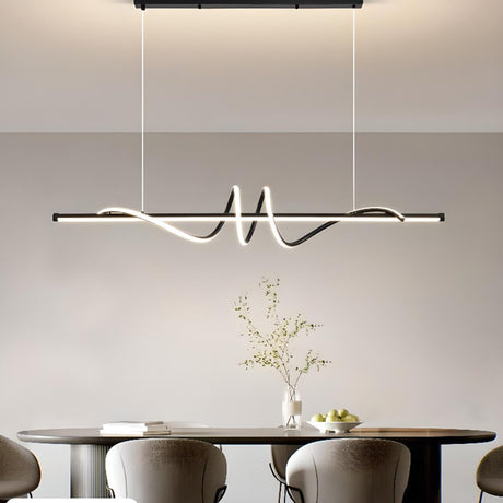 Dining Room Unique LED Black Wave Pendant Light Image - 1