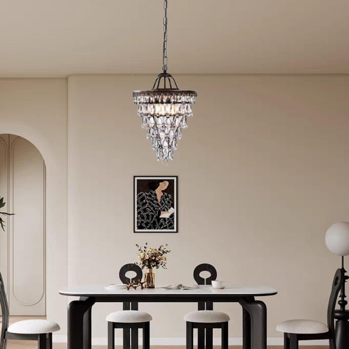 Dining Room Vintage Cone Crystal Pendant Chandelier Image - 1