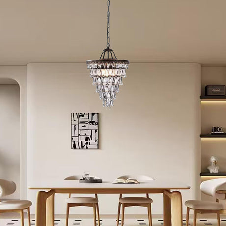 Dining Room Vintage Cone Crystal Pendant Chandelier Image - 2