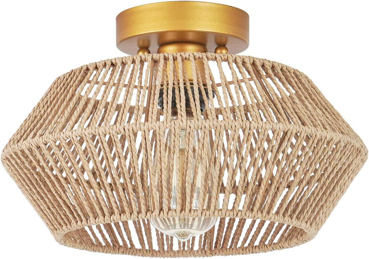 Dining Room Woven Rope Mini Semi-Flush Mount Light Image - 5