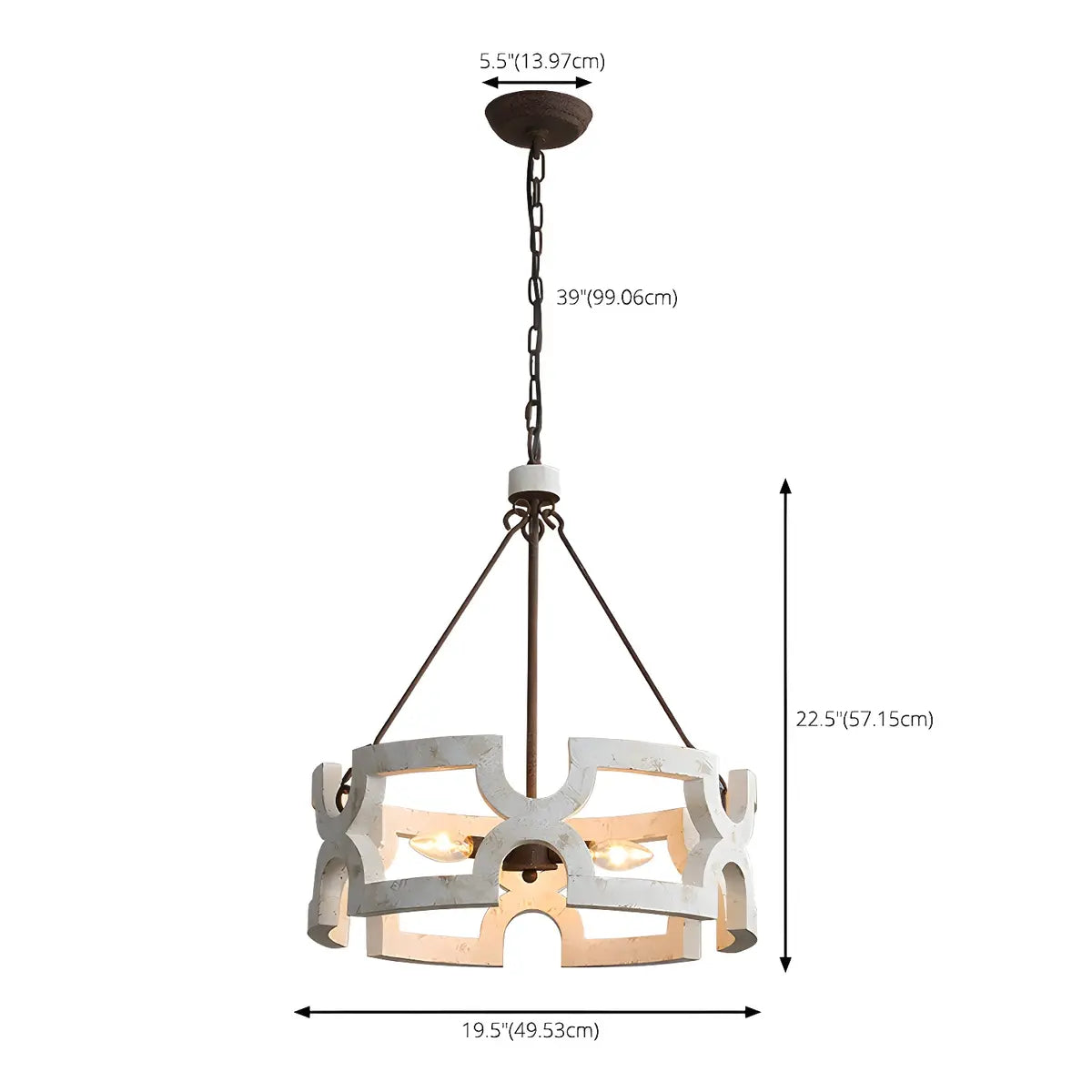 Distressed White Wood Cylinder Chain Foyer Chandelier 