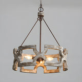 Distressed White Wood Cylinder Chain Foyer Chandelier Image - 3