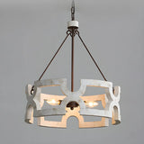 Distressed White Wood Cylinder Chain Foyer Chandelier Image - 9