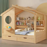 Dollhouse Pine Wood Kids Bed with Pull-Out Storage Image - 2