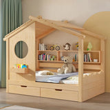 Dollhouse Pine Wood Kids Bed with Pull-Out Storage Image - 4