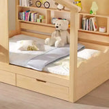 Dollhouse Wood Platform Storage Kids Bed with Bookcase Image - 5