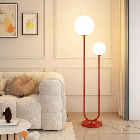 Double Globe and U-Shaped Modern Red Floor Light Image - 2