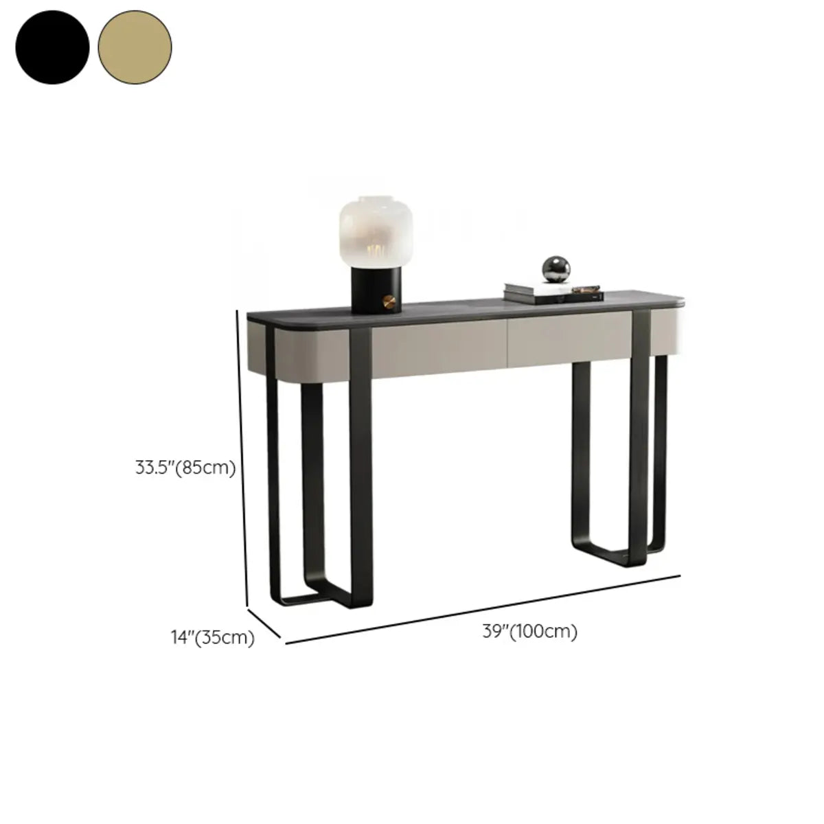 Double Pedestal Black Storage Console Table with Drawers 