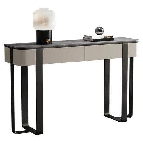 Double Pedestal Black Storage Console Table with Drawers Image - 2