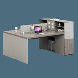 Double Pedestal Gray Wood Office Furniture Set with Storage Image - 10