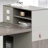 Double Pedestal Gray Wood Office Furniture Set with Storage Image - 15