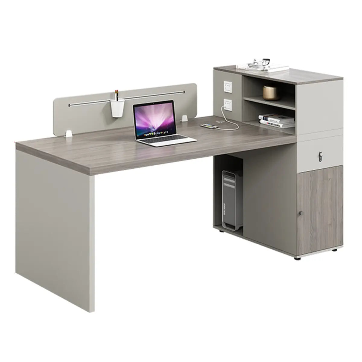 Double Pedestal Gray Wood Office Furniture Set with Storage Image - 2