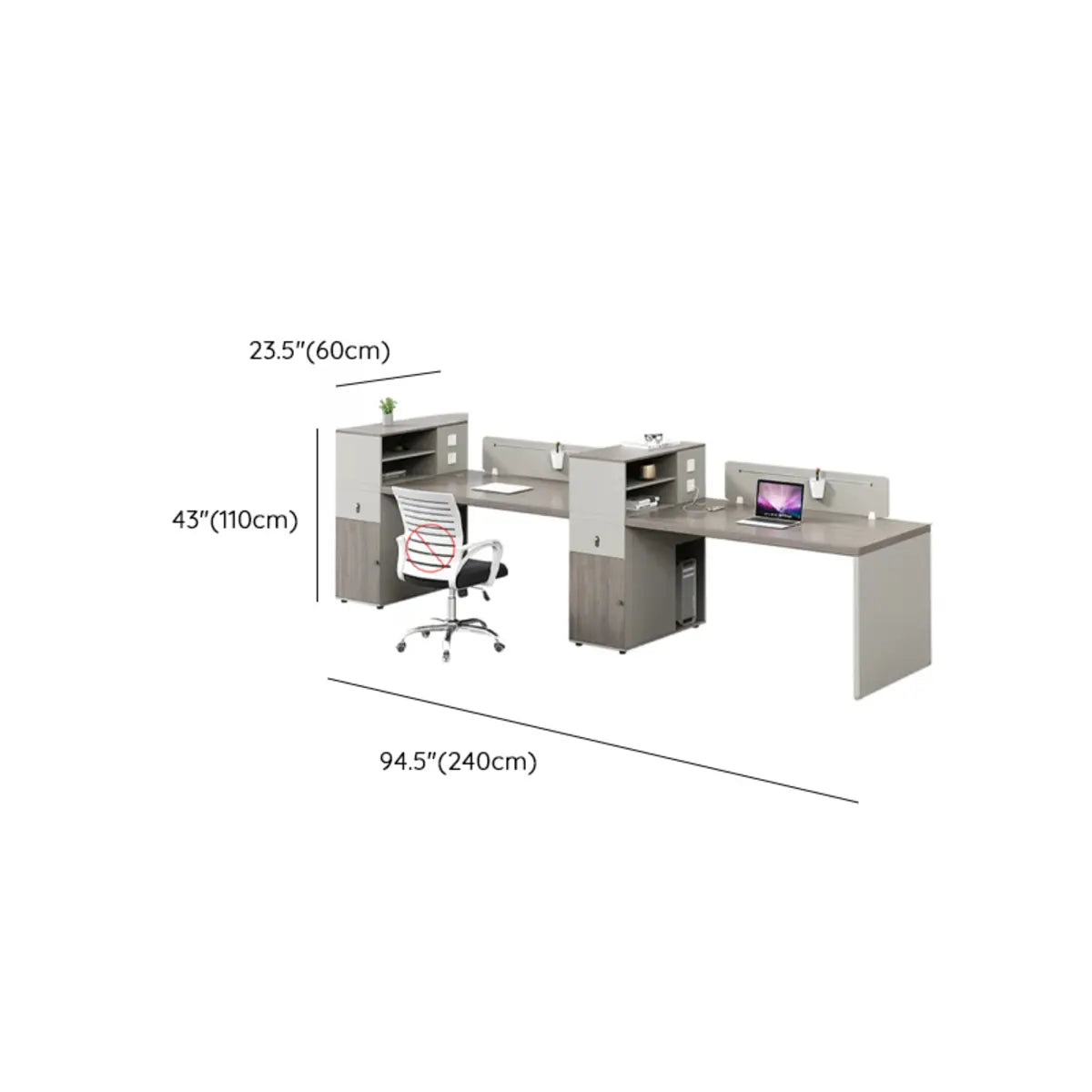 Double Pedestal Gray Wood Office Furniture Set with Storage Image - 21