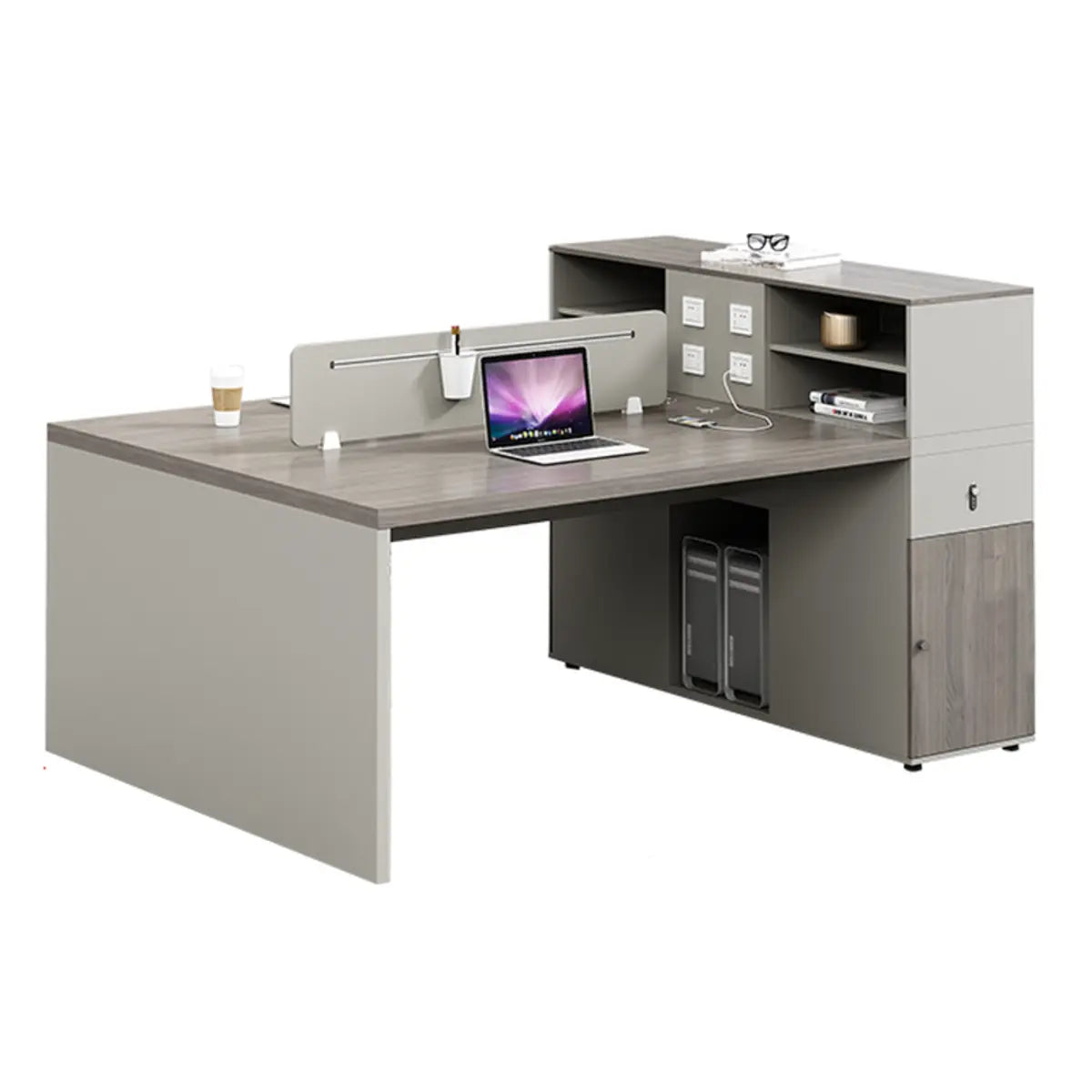 Double Pedestal Gray Wood Office Furniture Set with Storage Image - 5