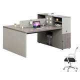 Double Pedestal Gray Wood Office Furniture Set with Storage Image - 7