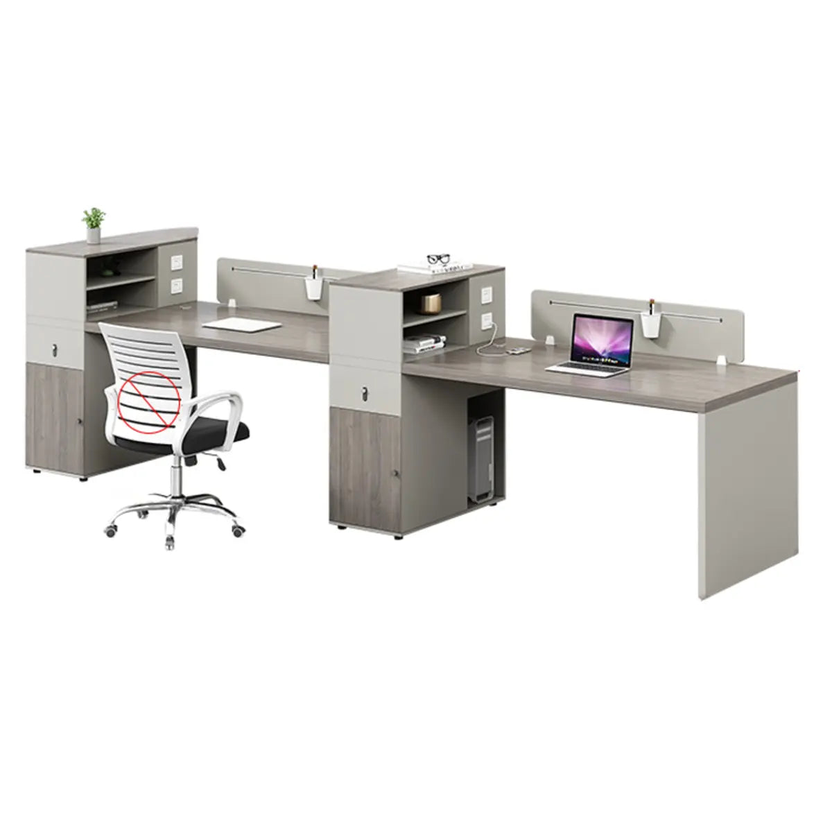 Double Pedestal Gray Wood Office Furniture Set with Storage Image - 9