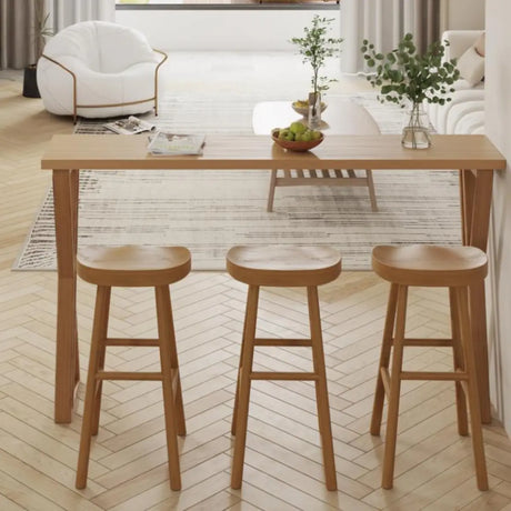 Double Pedestal Solid Wood Natural High Bar Table Set Image - 1