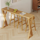 Double Pedestal Solid Wood Natural High Bar Table Set Image - 6