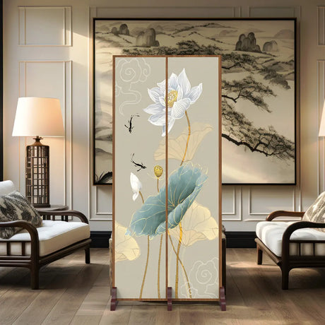 Double Sided Print Floral Folding Privacy Room Divider Image - 1